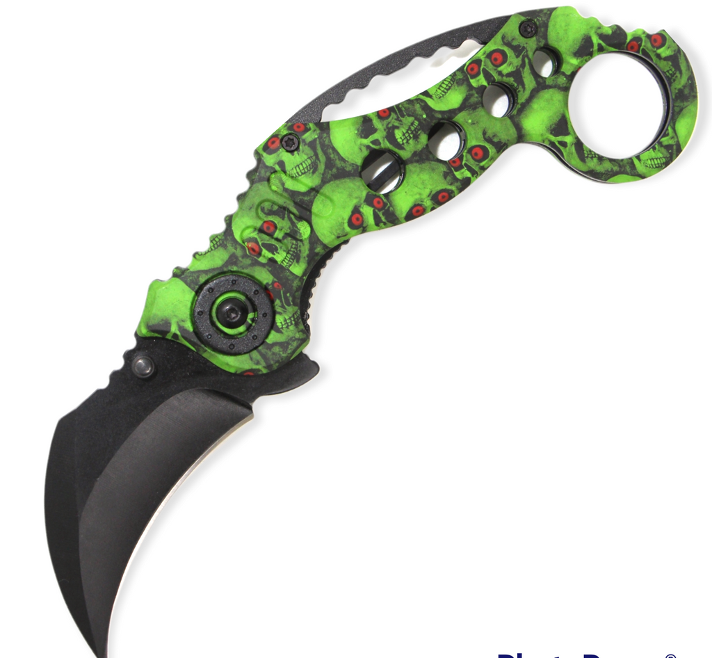 Tiger-USA Spring Assisted Knife -Green Skull Cammo