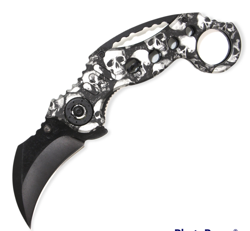 Tiger-USA Spring Assisted Knife -Black & White Skull Cammo