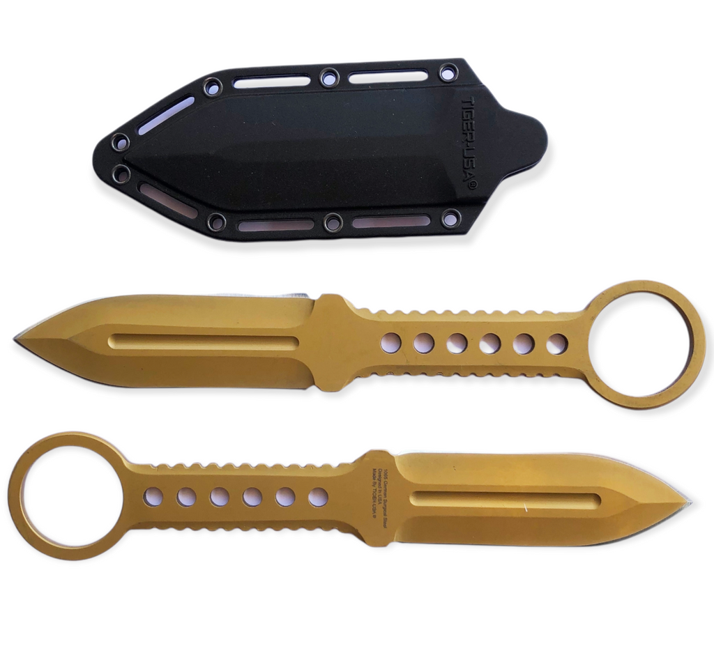 Tactical Tiger-USA® Boot Knife GOLD Double Edge Full Tang Knife W clip