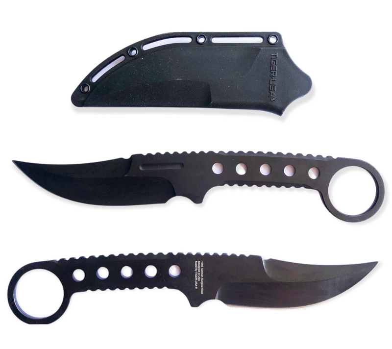 Tactical Tiger-USA® Boot Knife BLACK Single Edged Full Tang Knife W clip