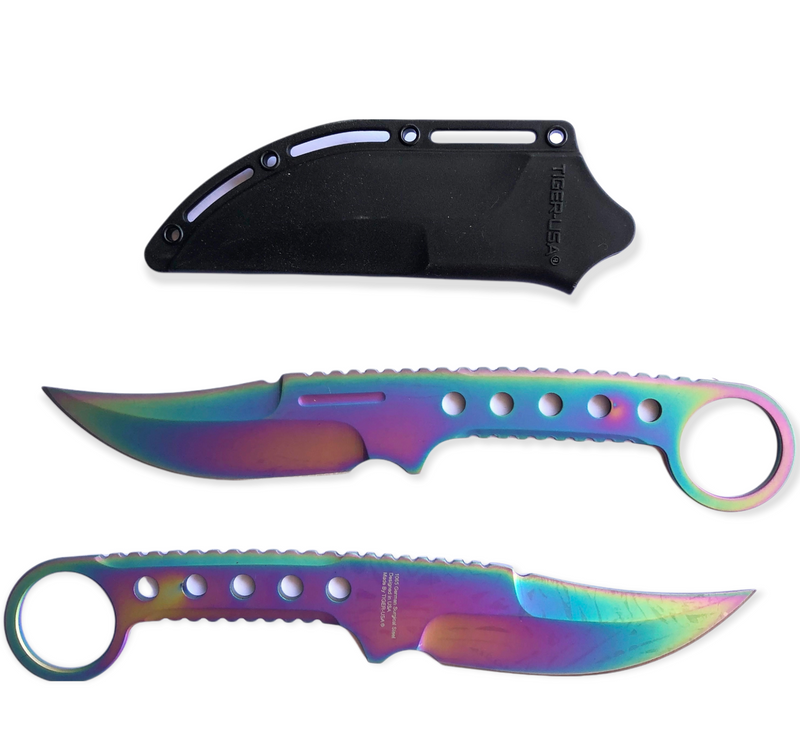 Tactical Tiger-USA® Boot Knife Rainbow Single Edged Full Tang Knife W clip
