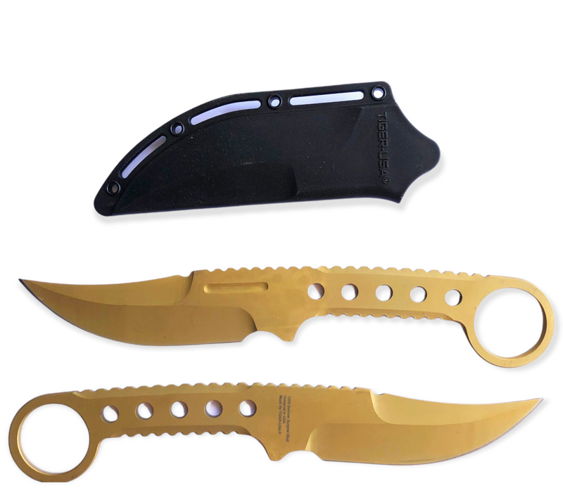 Tactical Tiger-USA® Boot Knife GOLD Single Edged Full Tang Knife W clip
