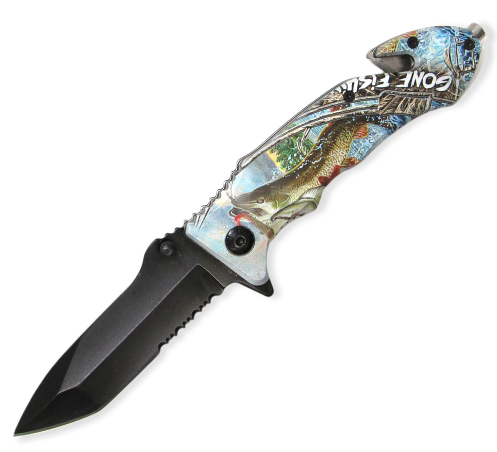 8.5 Inch Tiger USA Spring Assisted Knife Tanto - GONE FISHING
