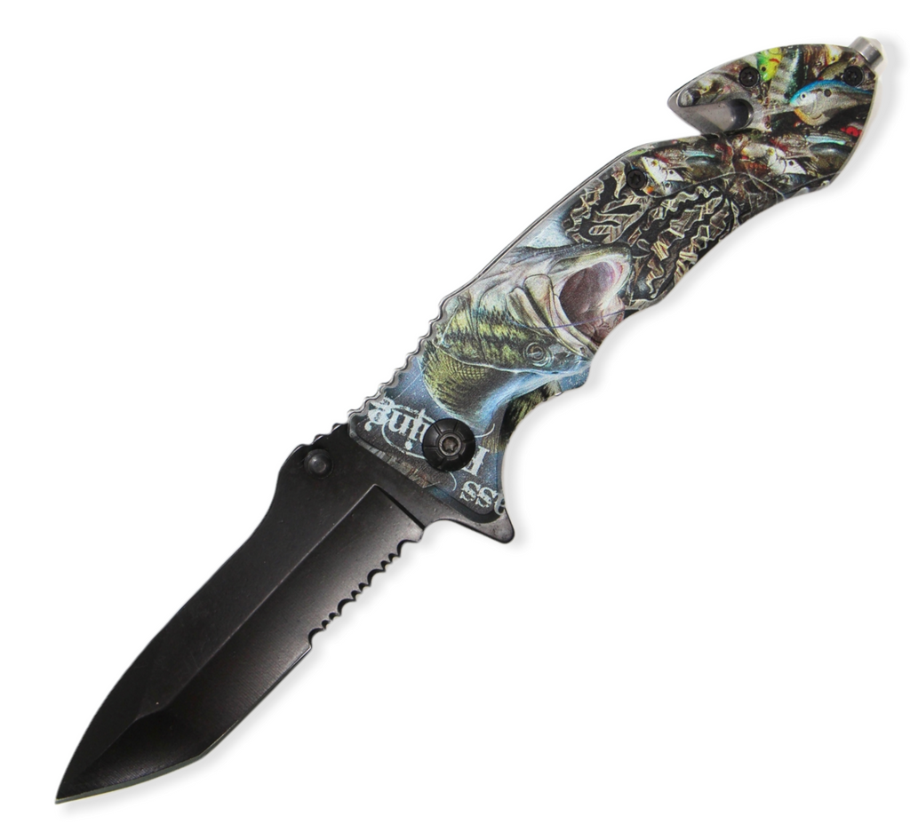 8.5 Inch Tiger USA Spring Assisted Knife Tanto - FISH LURES