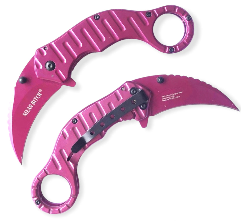 Tiger-USA® Folding Knife All Pink Mean Bitch® Karambit