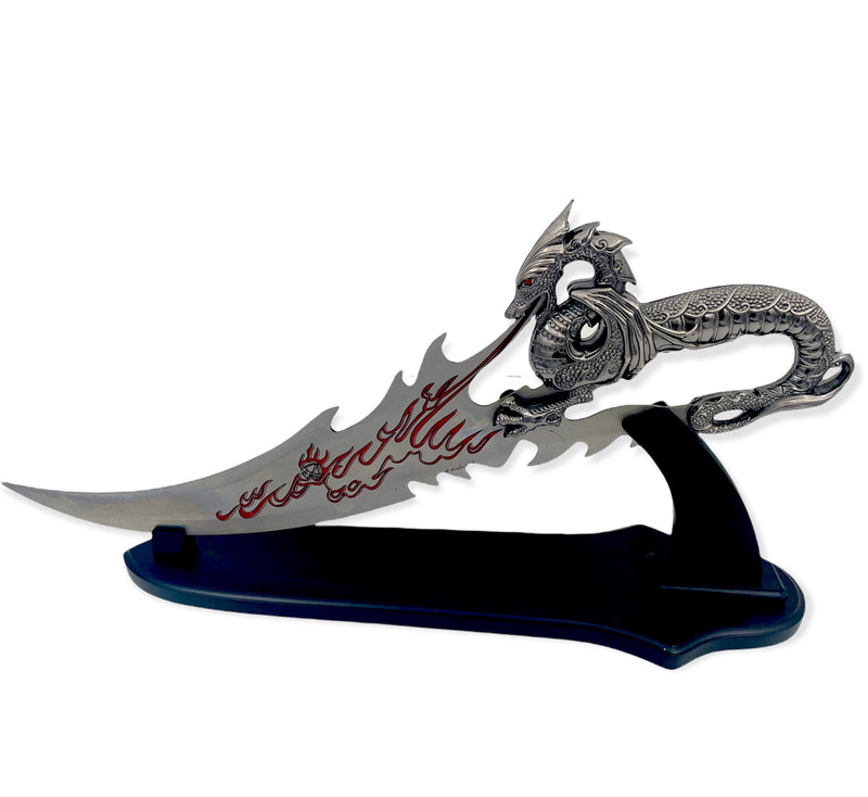 Fantasy Dragon Knife with Wood Display Stand LARGE
