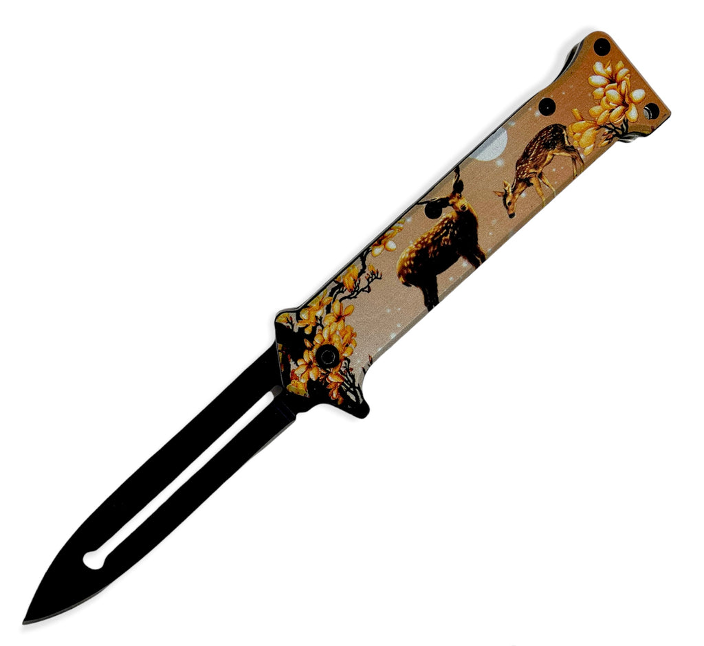 Tiger-USA Spring Assisted Knife - FLORAL DEER 2