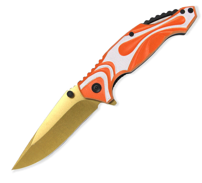 Spring Assisted Blade Tiger-USA Capitol Agent Knife GOLD BLADE AND ORANGE HANDLE