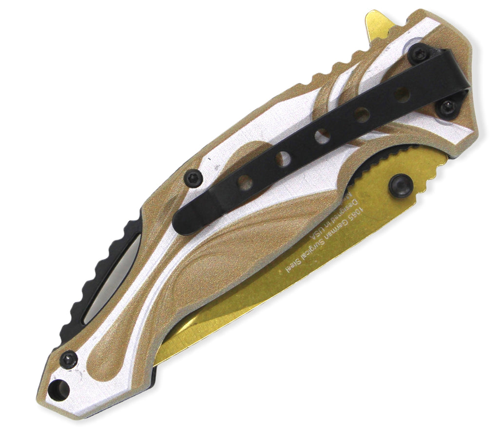 Spring Assisted Blade Tiger-USA Capitol Agent Knife GOLD AND WHITE