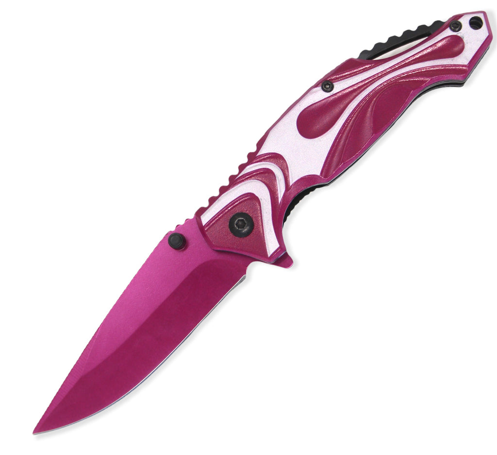 Spring Assisted Blade Tiger-USA Capitol Agent Knife HOT PINK AND WHITE