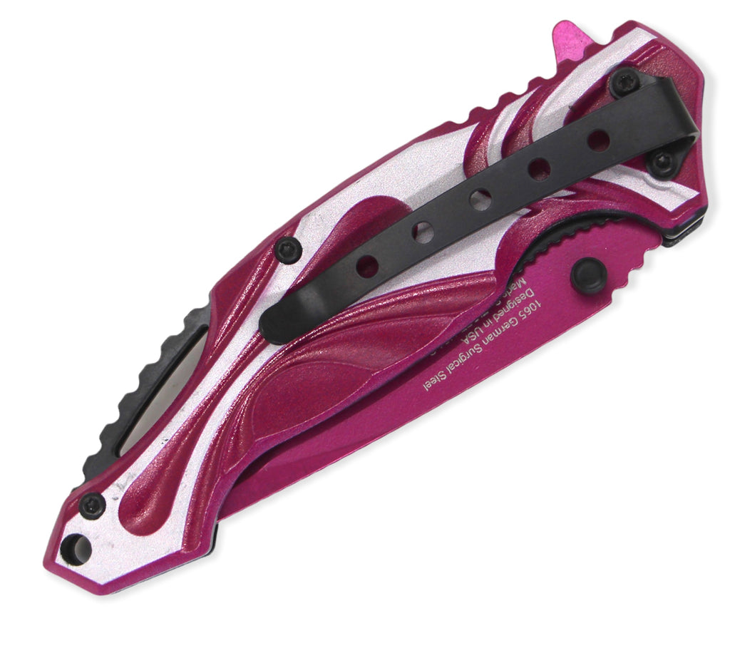 Spring Assisted Blade Tiger-USA Capitol Agent Knife HOT PINK AND WHITE