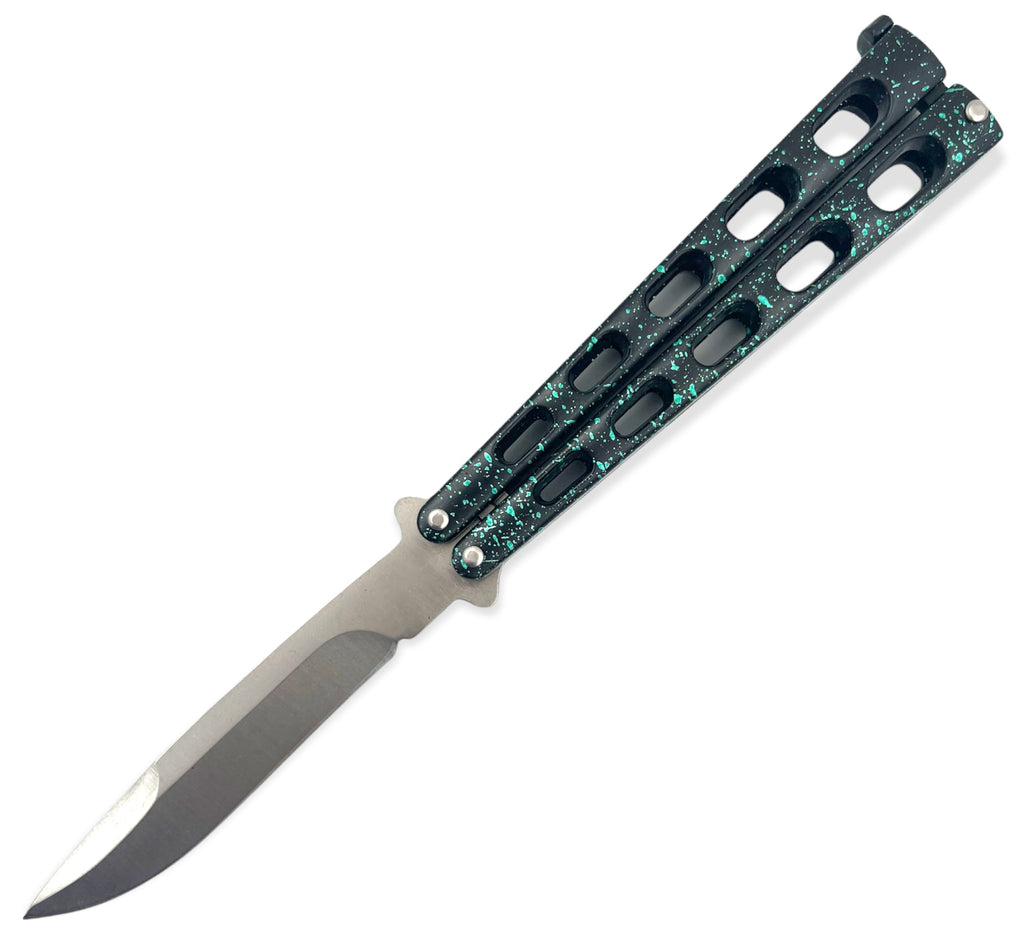 Heavy State of The Art Foling Knife BLACN WITH GREEN DRIPPING