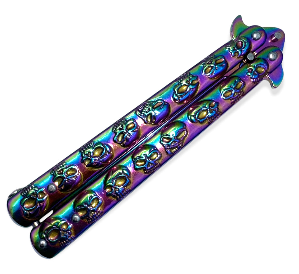 Foling Knife  with skulls RAINBOW