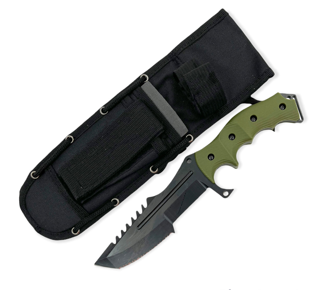 Tanto Blade jungle King tactial knife  with case BLACK GREEN HANDLE