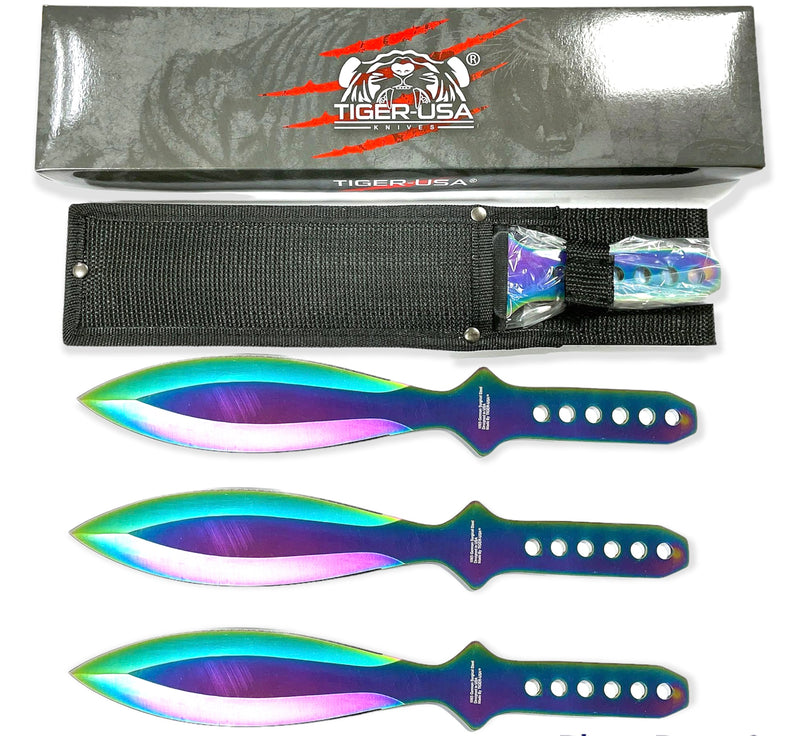 12 Inch RAINBOW  Tiger Thrower Throwing Knives (Set of 3)