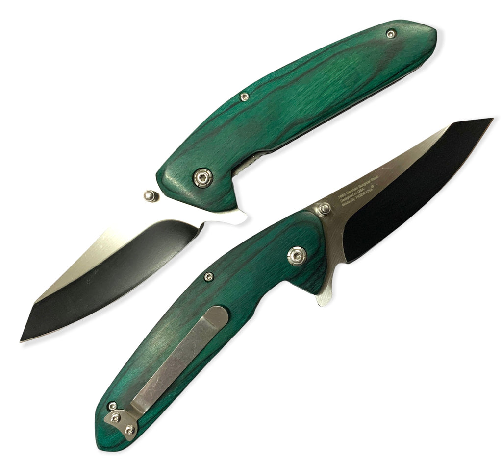 Tiger USA Spring Action GREEN WOOD  Folding knife tanto