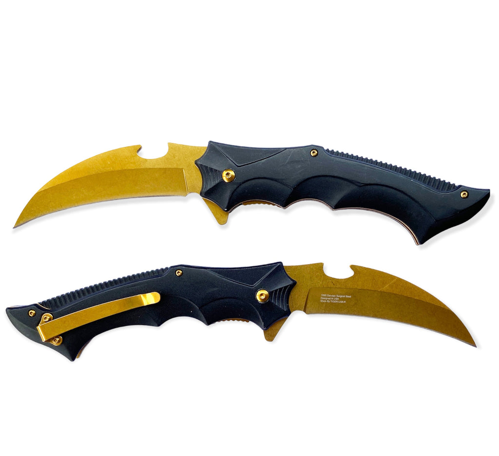 Tiger Usa®   Spring Assisted  Knife - BLACK and GOLD