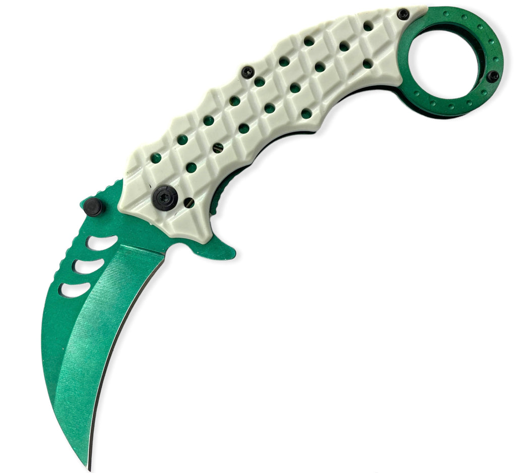 Tiger USA Karambit Style Trigger Assist Knife -WHITE AND GREEN