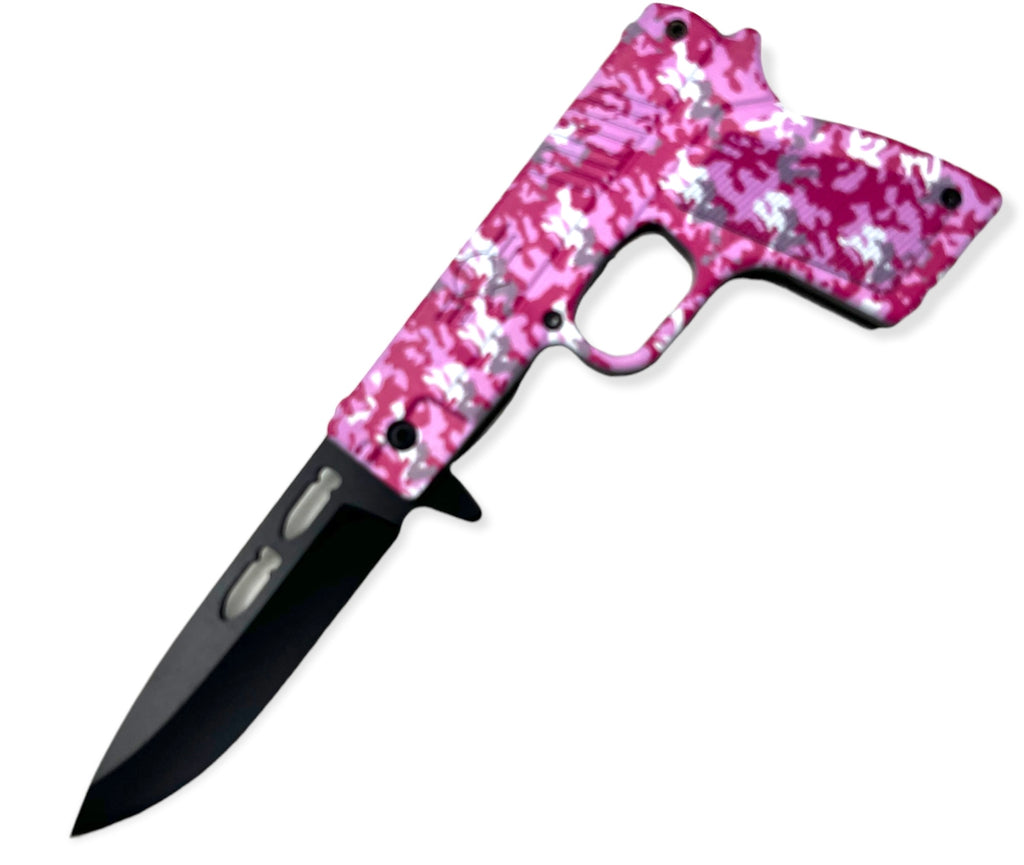 Tiger-USA Pistol Spring Assisted Knife  CAMO PINK