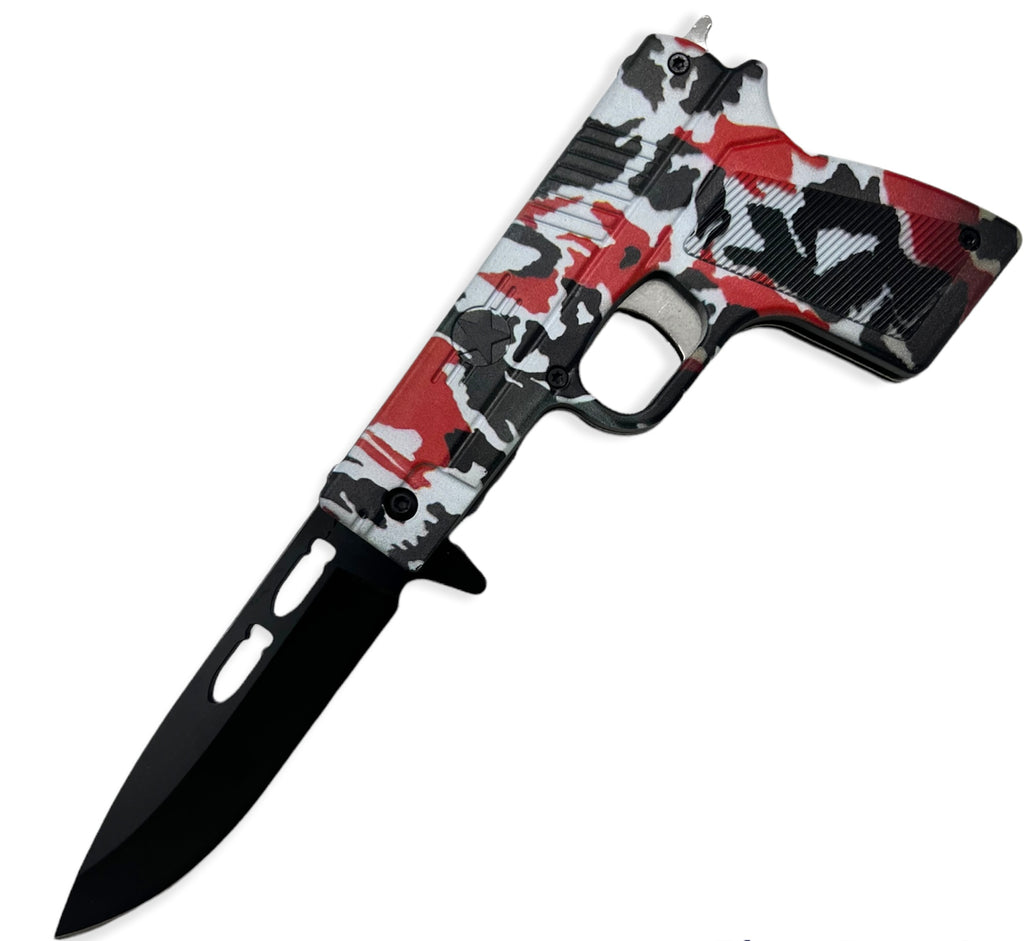 Tiger-USA Pistol Spring Assisted Knife  CAMO RED