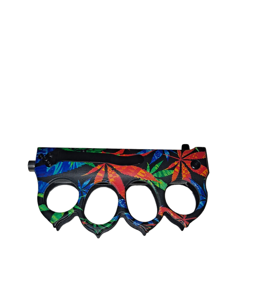 Tropical leaves Knuckle Knife w clip - TIGER USA