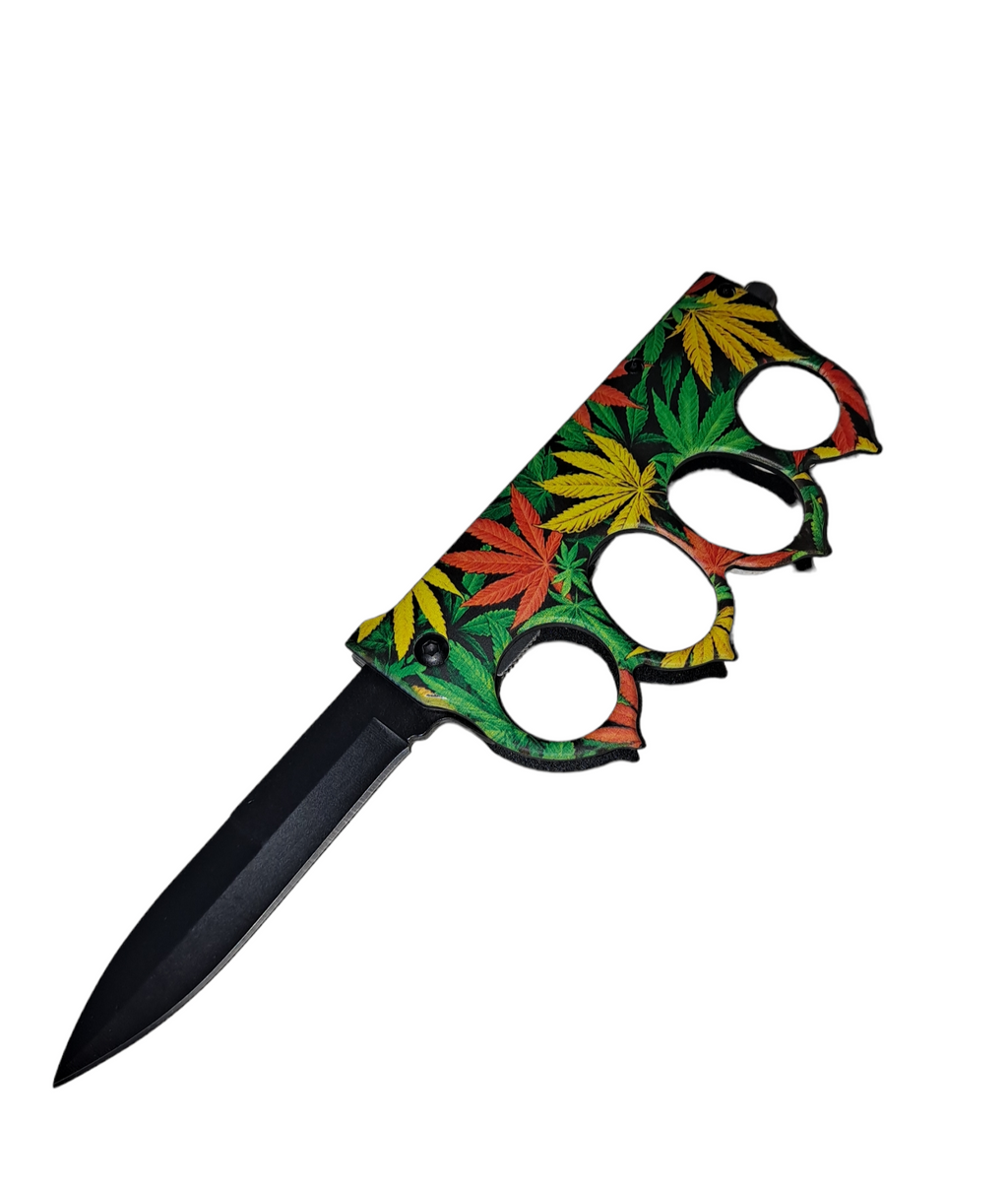 Tropical leaves citrus Knuckle Knife w clip - TIGER USA