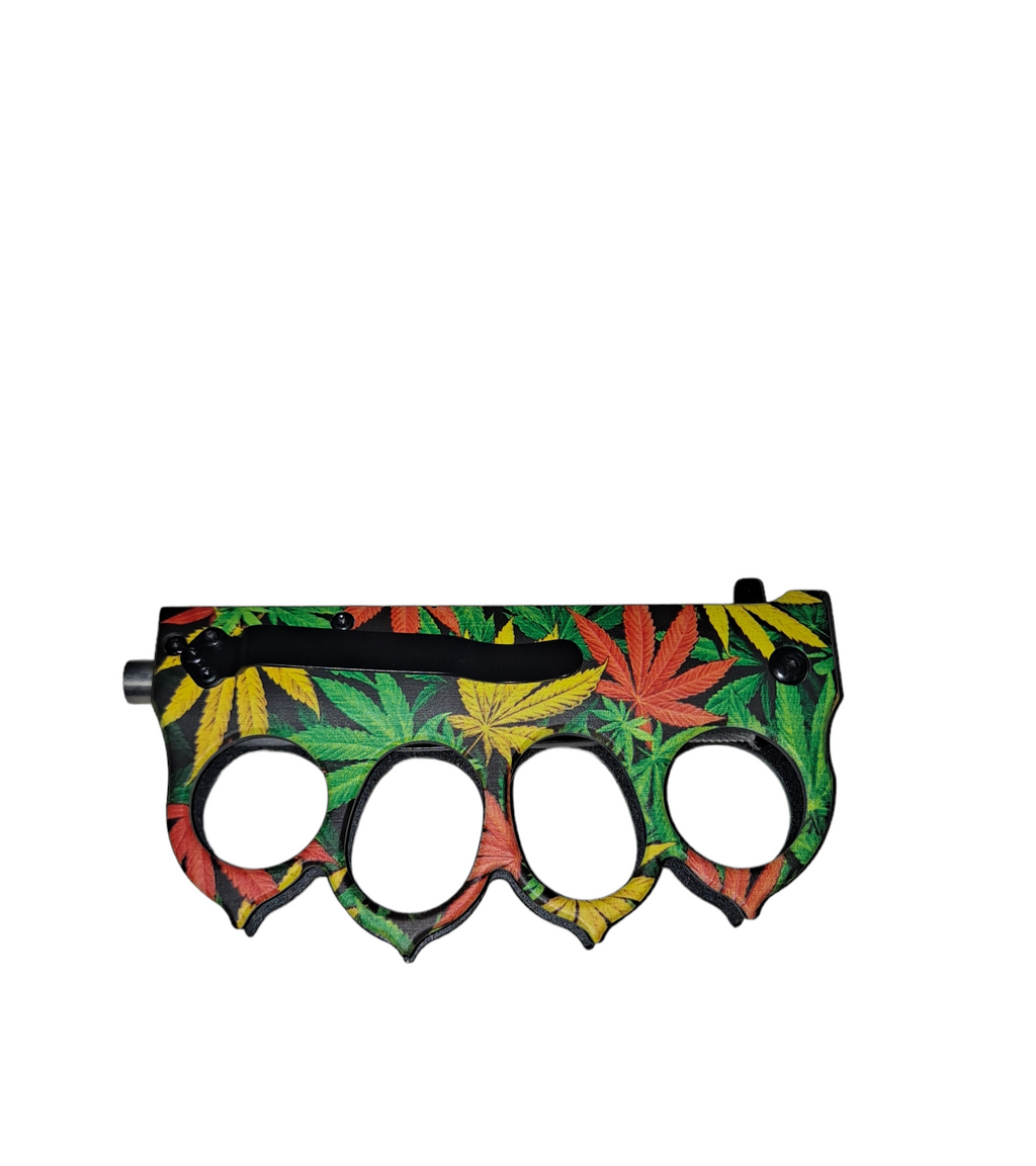 Tropical leaves citrus Knuckle Knife w clip - TIGER USA