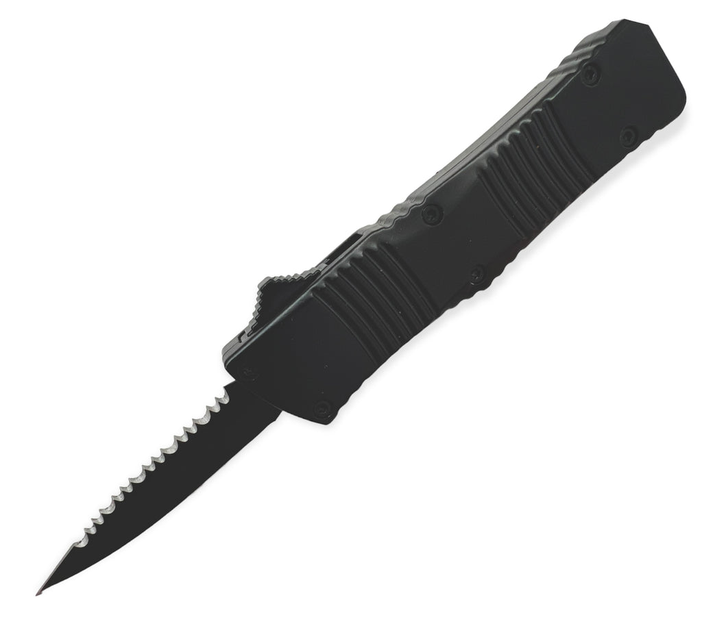 5.0 INC Automatic Knife Drop Point  - Black one side serrated  (OTF)