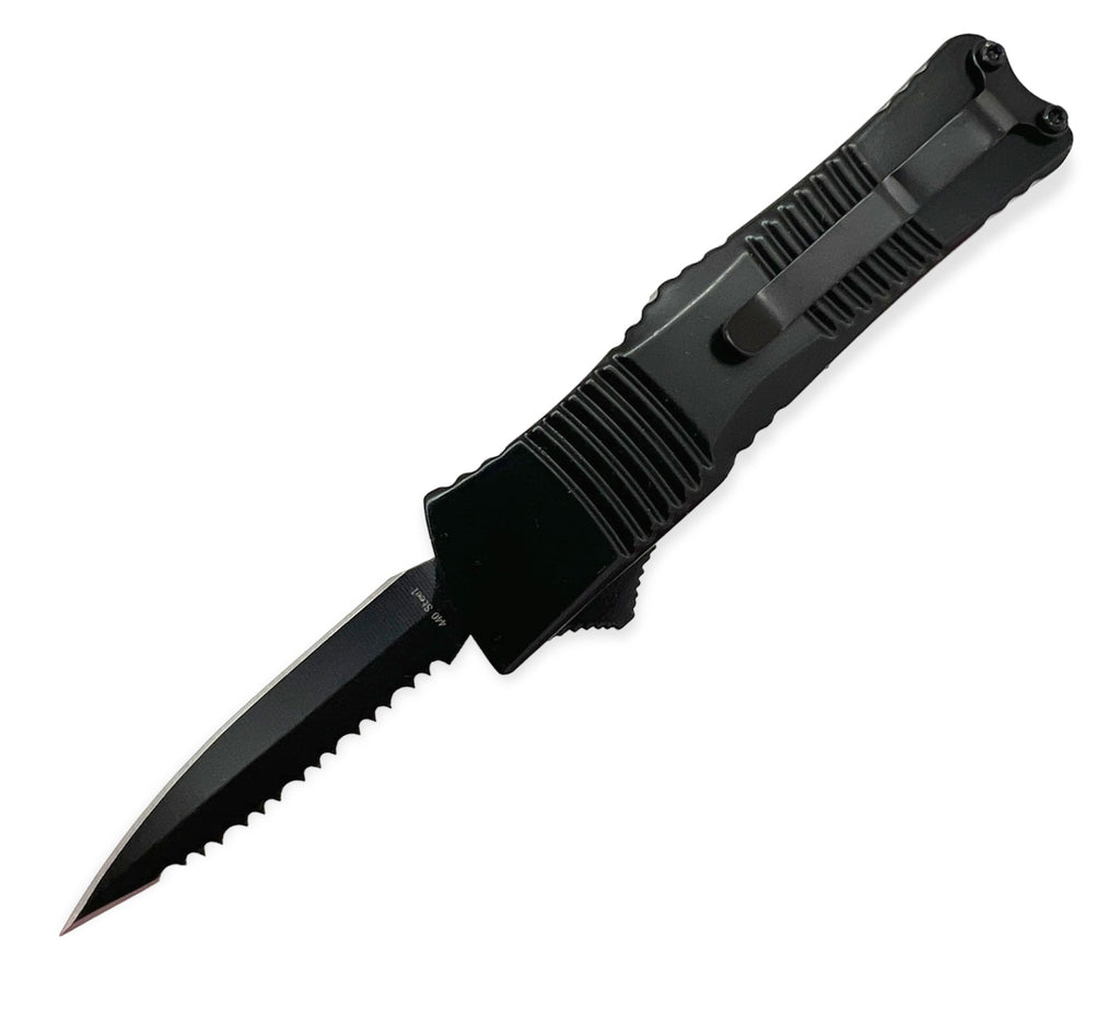 5.0 INC Automatic Knife Drop Point  - Black one side serrated  (OTF)