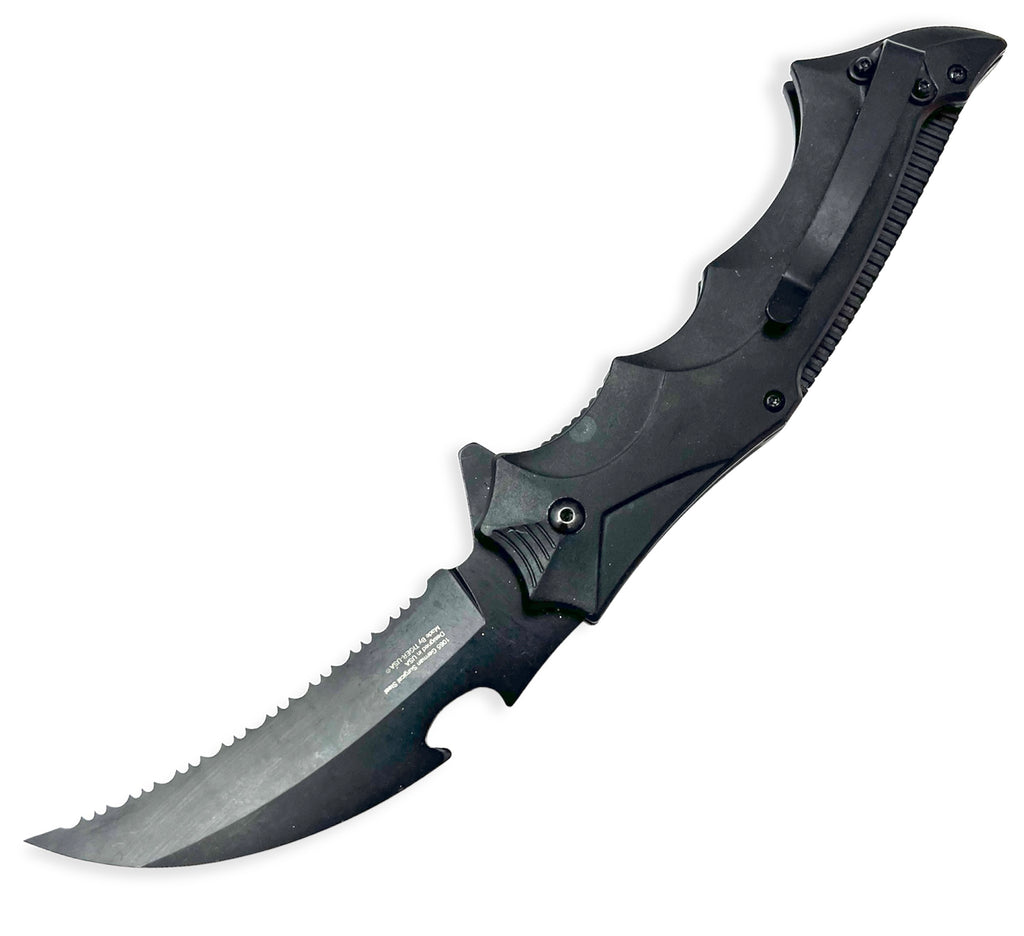 Tiger Usa®   Spring Assisted  Knife - BLACK SERRATED BLADE