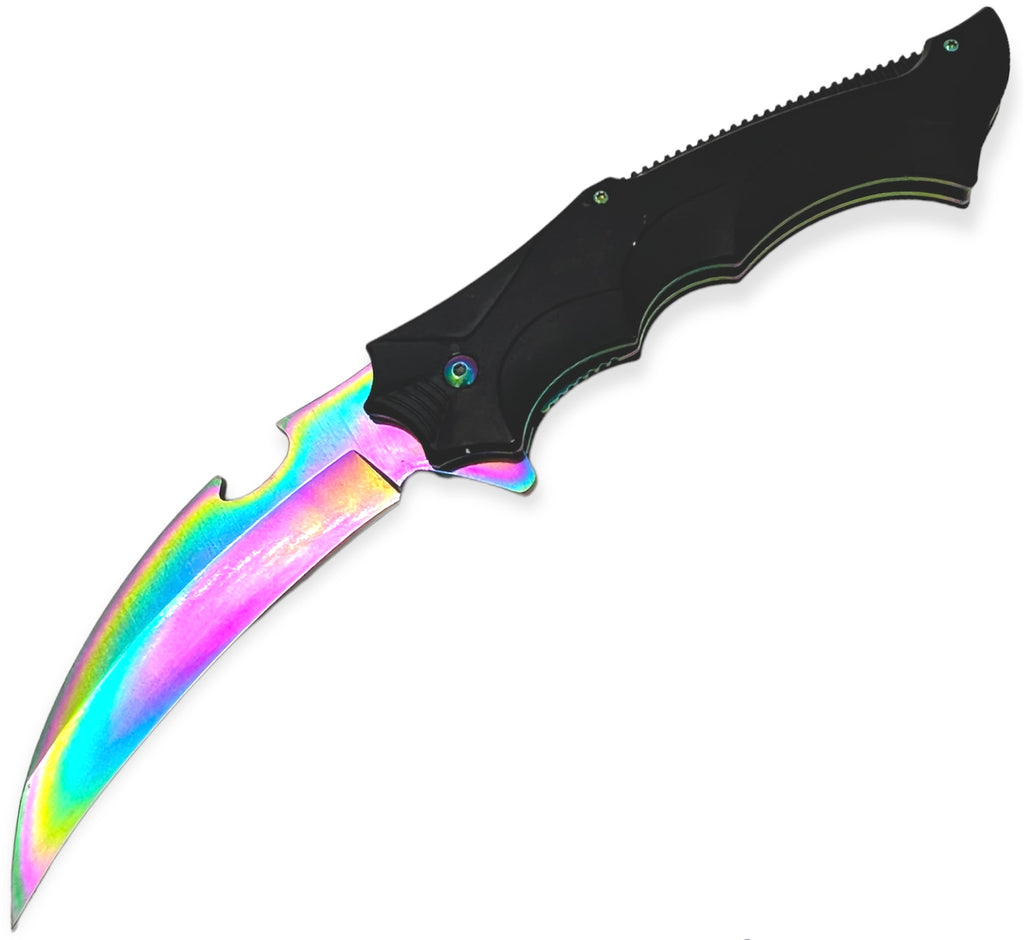 Tiger Usa®   Spring Assisted  Knife - BLACK AND RAINBOW