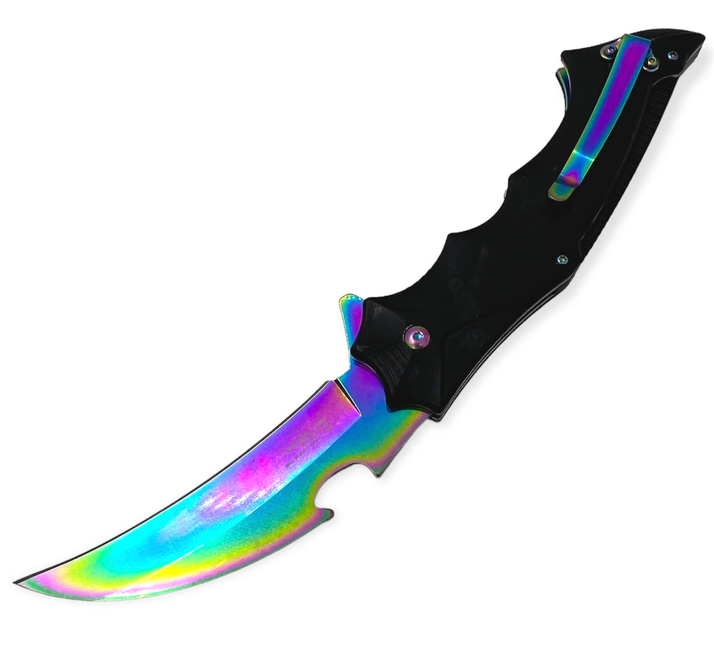 Tiger Usa®   Spring Assisted  Knife - BLACK AND RAINBOW