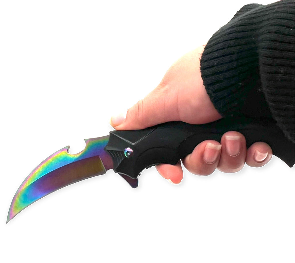 Tiger Usa®   Spring Assisted  Knife - BLACK AND RAINBOW