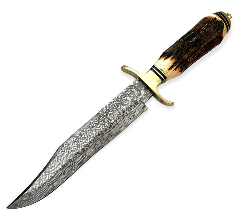 Red Deer®15 inch Damuscus Hunting Knife W.Leather Case