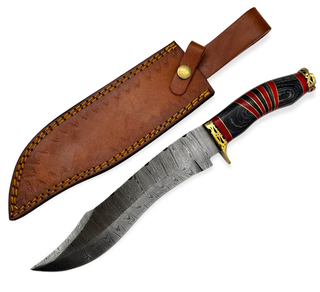 Red Deer®15 inch Damuscus Hunting Knife W.Leather Case