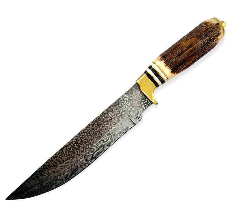 Red Deer®13 inch Damuscus Hunting Knife W.Leather Case