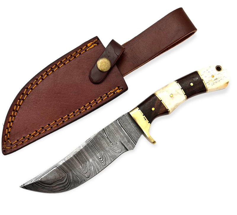 Red Deer® 10 inch Damuscus Hunting Knife W. Leather Case