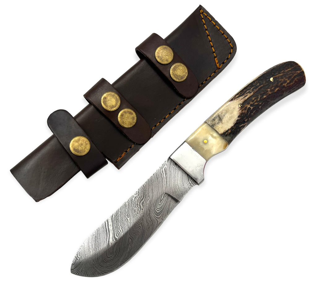 Red Deer®9.0 inch Damuscus Hunting Knife W.Leather Case