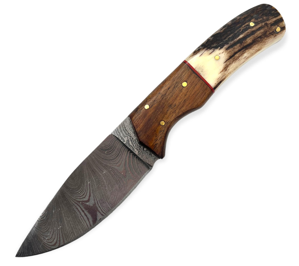 Red Deer® 8.0 inch Damuscus Hunting Knife W. Leather Case