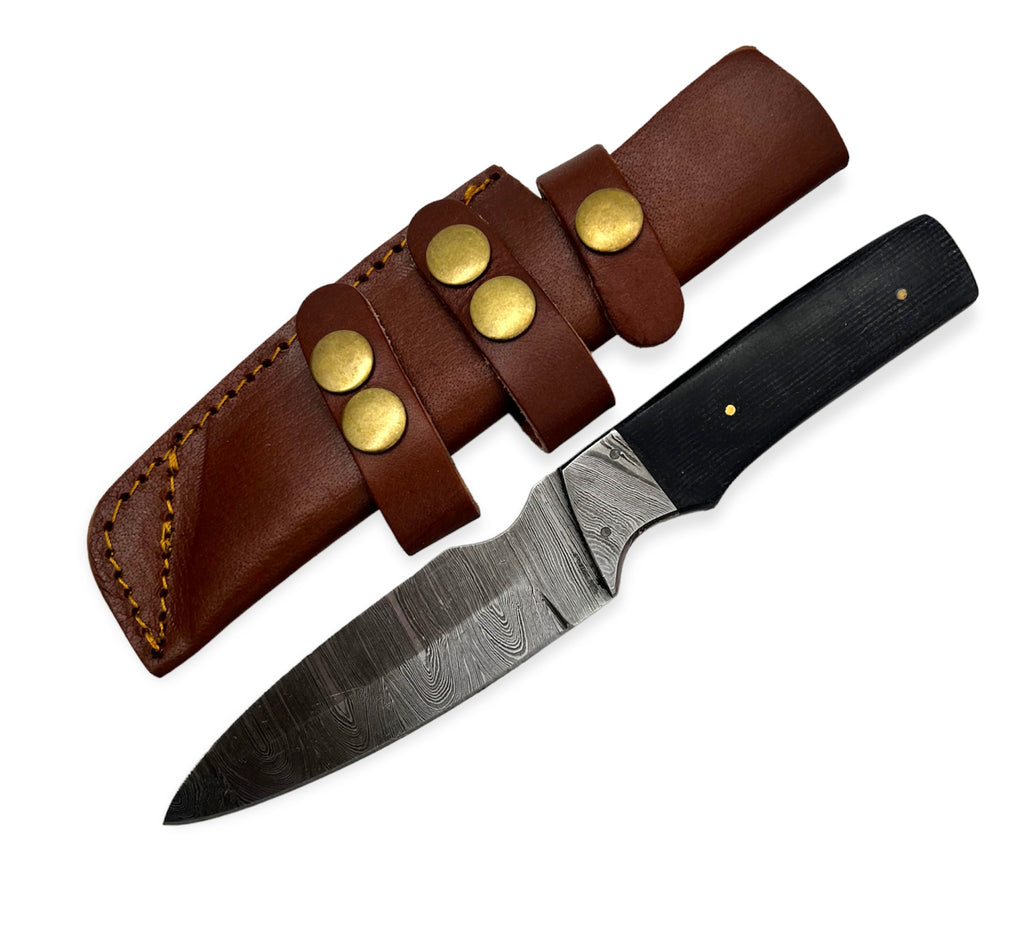 Red Deer®9.0 inch Damuscus Hunting Knife W. Case Black/Black Handle
