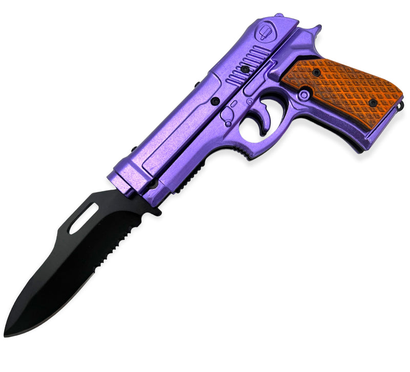 Tiger-USA Lock, Stock and Cock Back Pistol Spring Assisted Knife  PURPLE