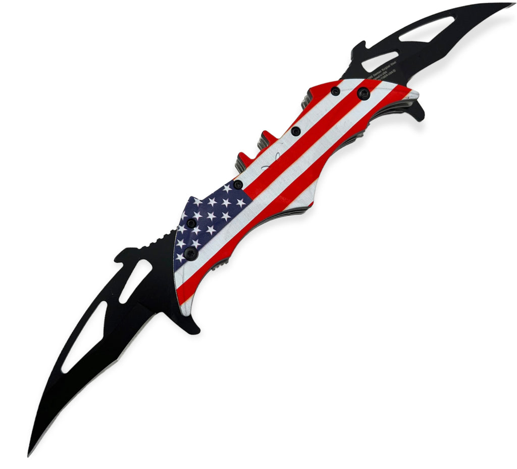 Tiger USA Dual Blade Spring Action Knife American Flag