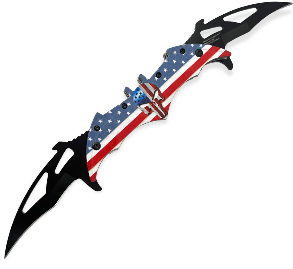 Tiger USA Dual Blade Spring Action Knife AMERICAN SKULL