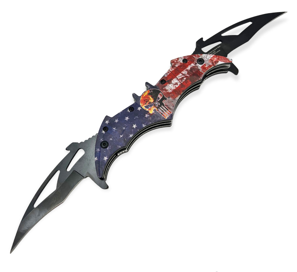 Tiger USA Dual Blade Spring Action Knife SKULL IN FIRE