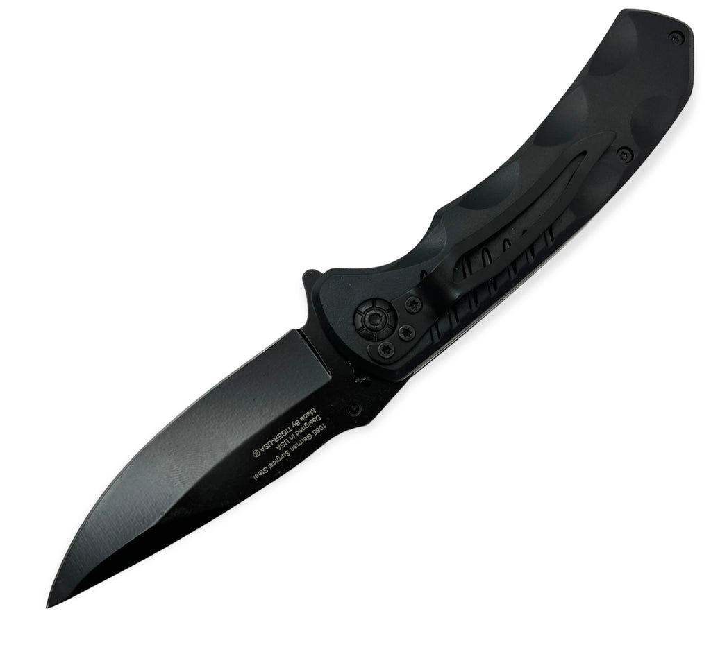 Tiger-USA Spring Assisted Knife -Black with rasta Plant