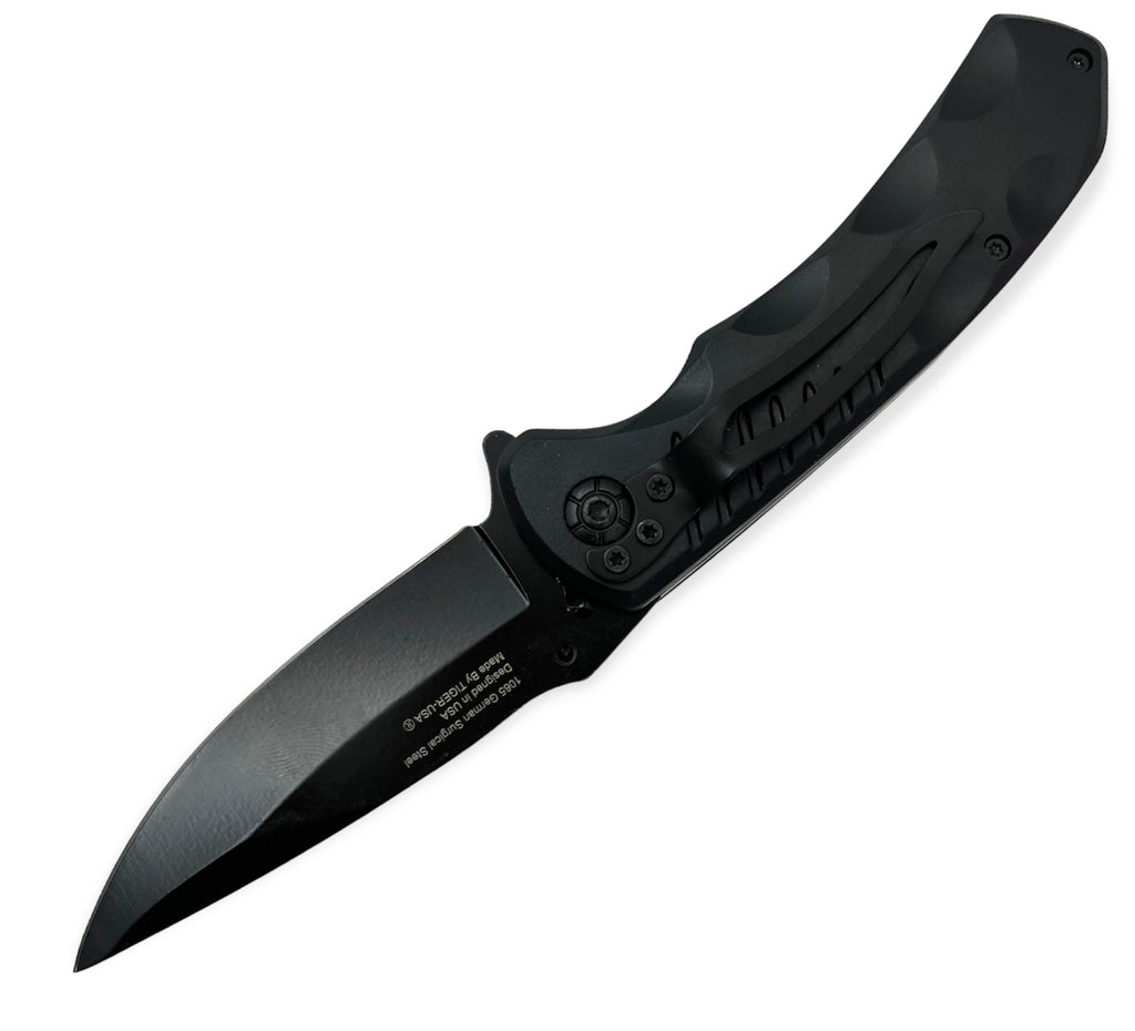 Tiger-USA Spring Assisted Knife -Black with rasta Plant 3