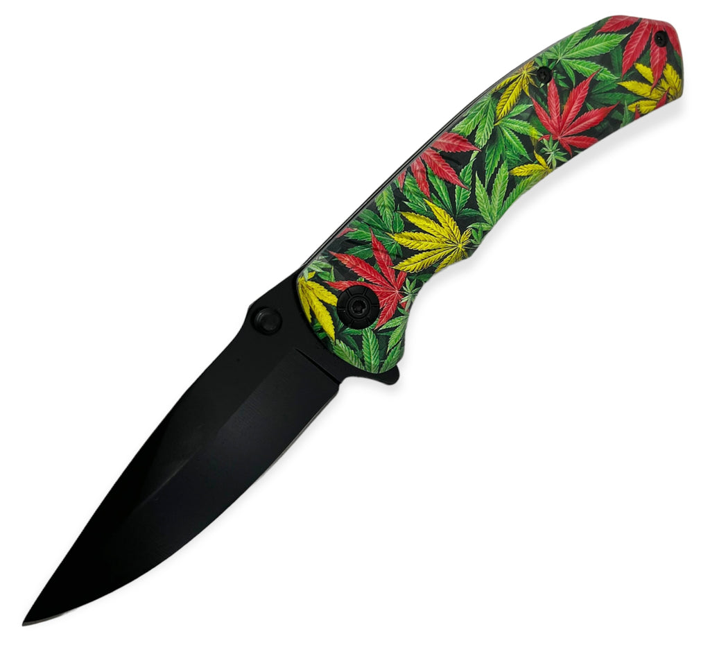Tiger-USA Spring Assisted Knife -RED GREEN YELLOW RASTA PLANT