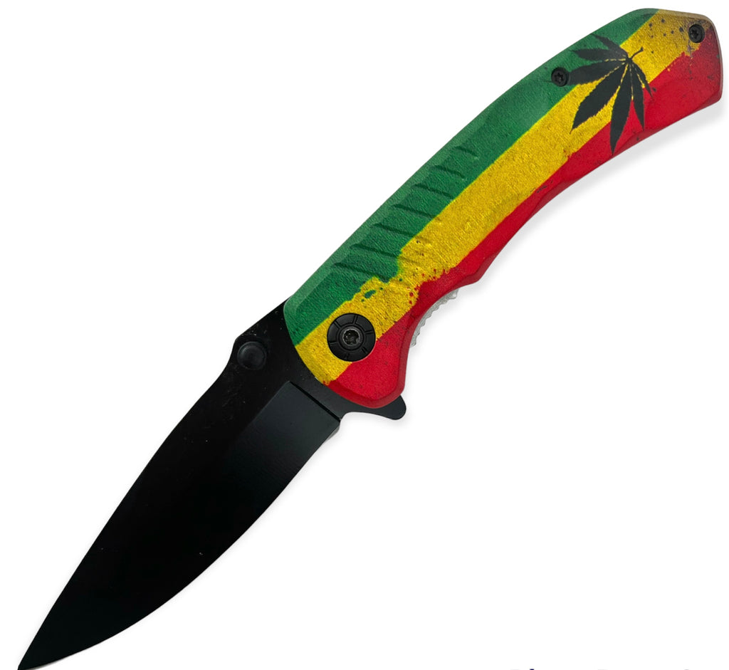 Tiger-USA Spring Assisted Knife -3 COLORS RASTA PLANT