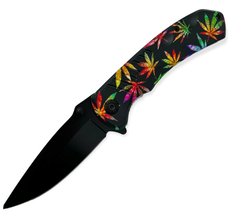 Tiger-USA Spring Assisted Knife -Black with rasta Plant 3