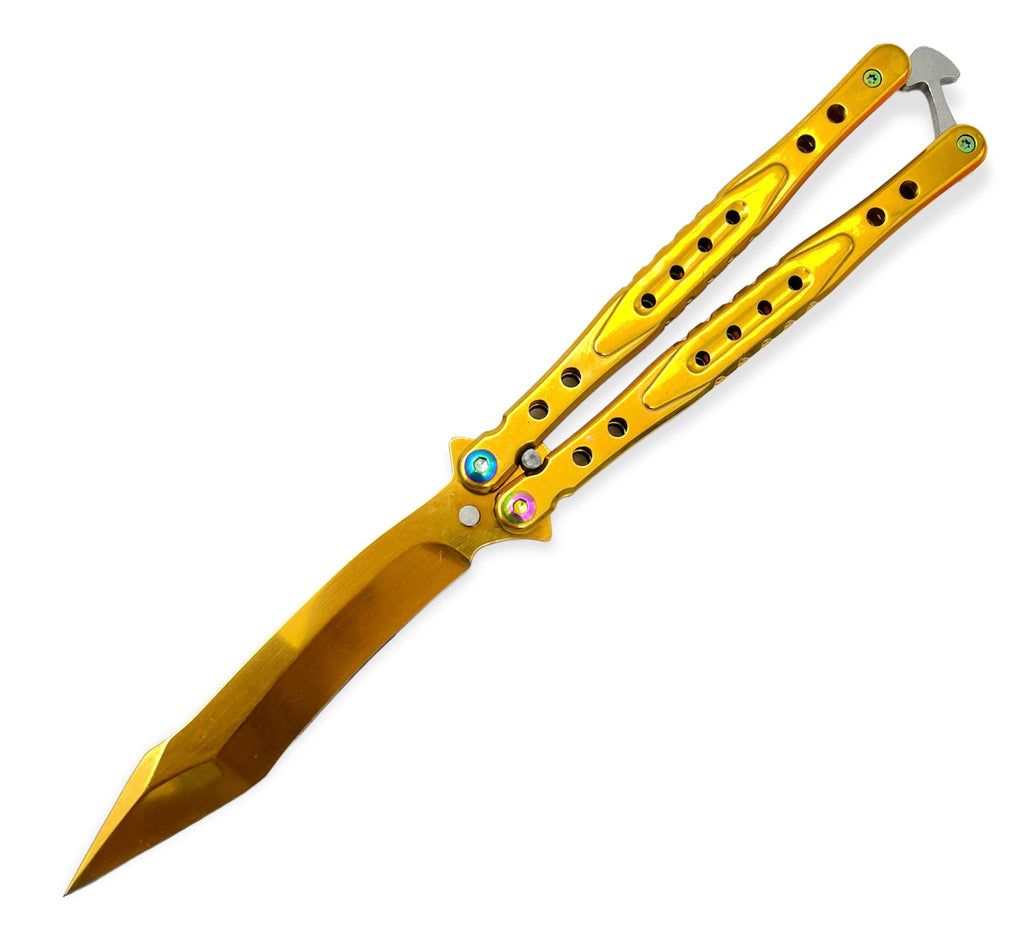 GOLD Reverse Tanto Blade Solid Stainless Handle (Real Folding Knife)